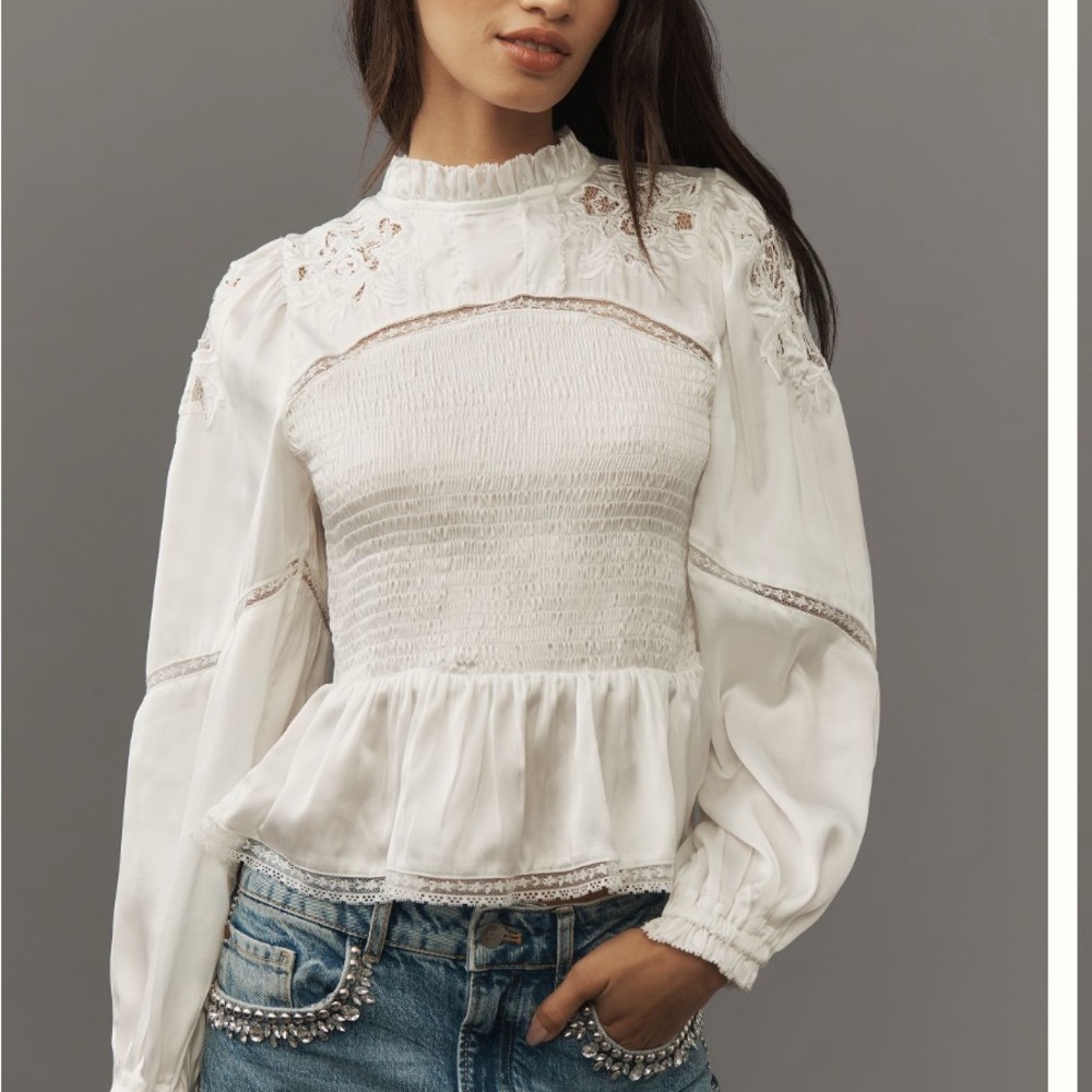 By Anthropologie White Lace Blouse